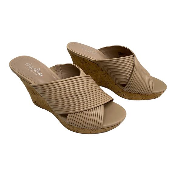 New Charles David Tan Linger Cork Wedge Heeled Sandals 7.5 - Picture 3 of 8